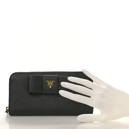 Prada Saffiano Fiocco Bow Zip Around Wallet Black 2 of 10