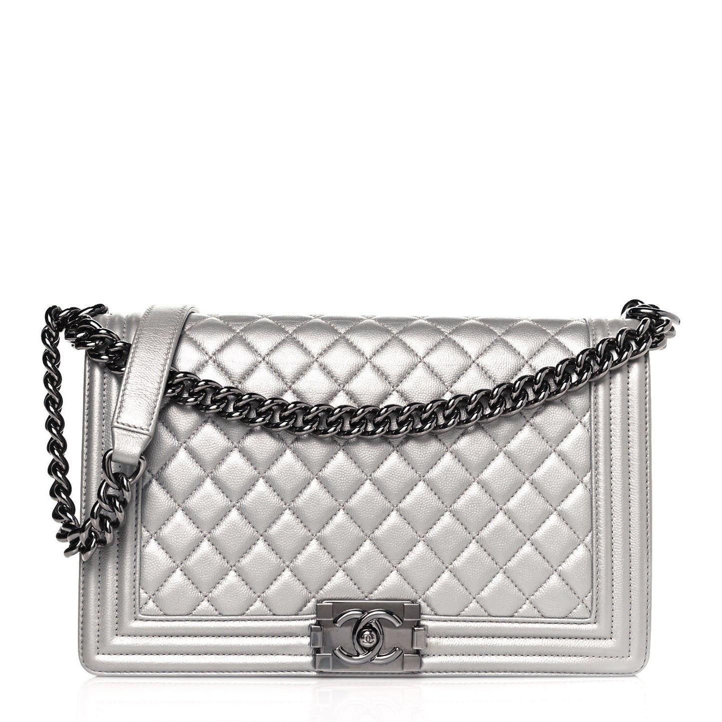 Metallic Caviar Quilted New Medium Boy Flap Silver