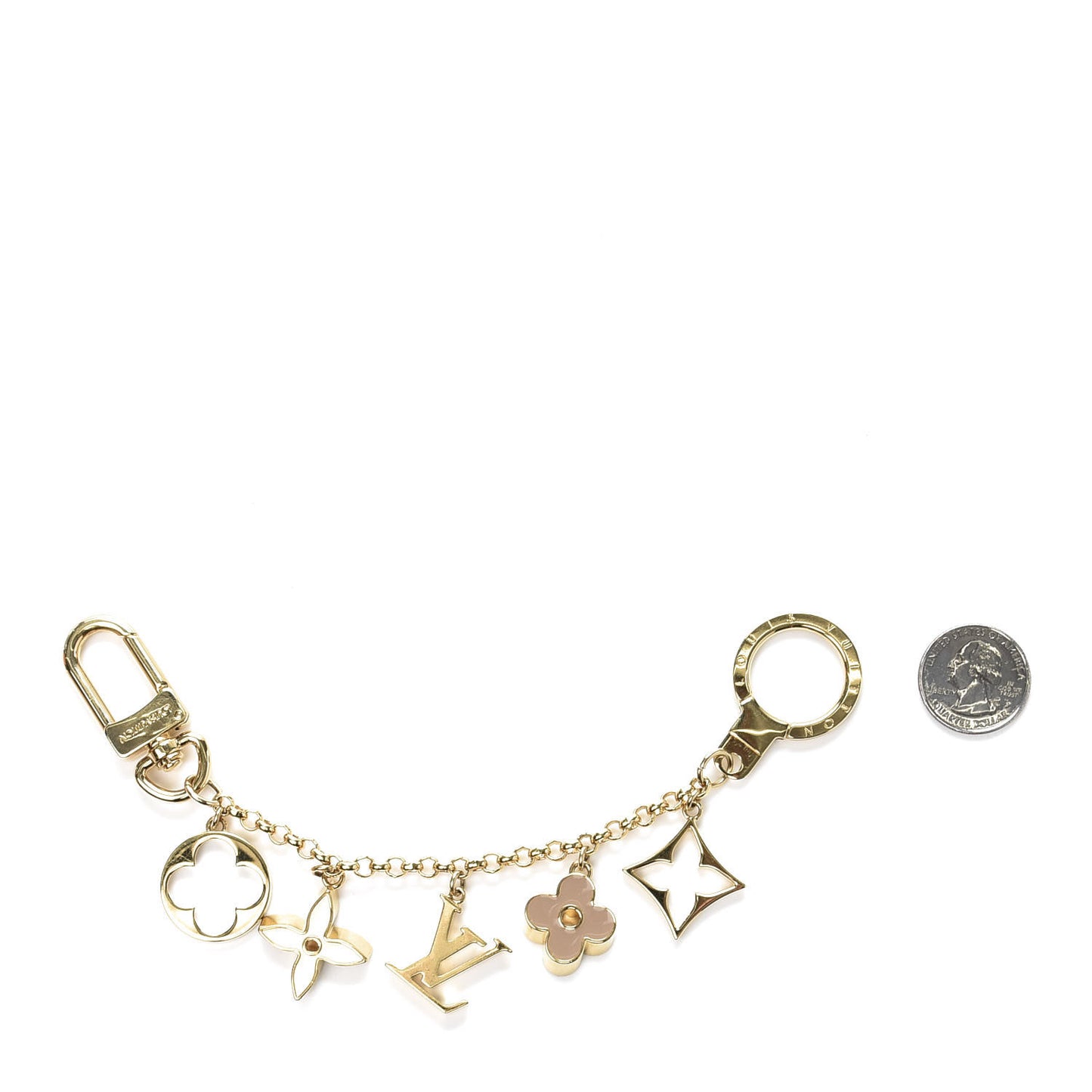 Brass Enamel Fleur De Monogram Bag Charm Chain Gold