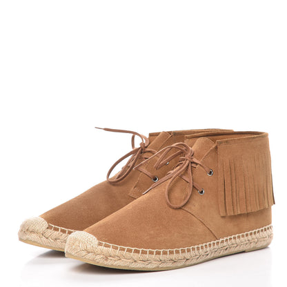 Saint Laurent Suede Mens Fringe Moccasin Bootie 38.5 Brown 3 of 13