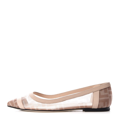 Fendi Technical Mesh Vitello FF Colibri Ballerina Flats 38 Rose Nude 1 of 9