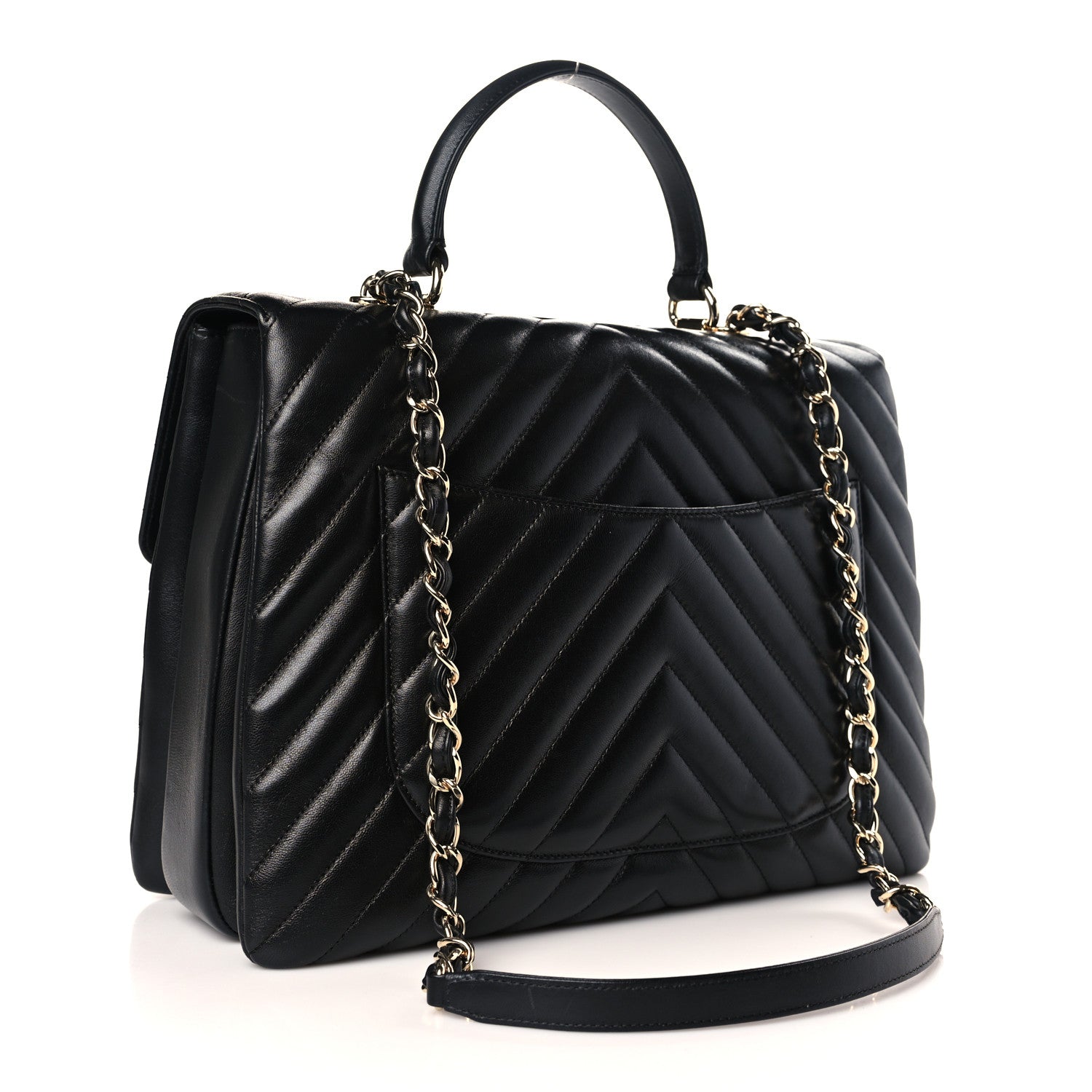 Chanel Lambskin Chevron Quilted Large Trendy CC Dual Handle Flap Bag Black 4 of 11