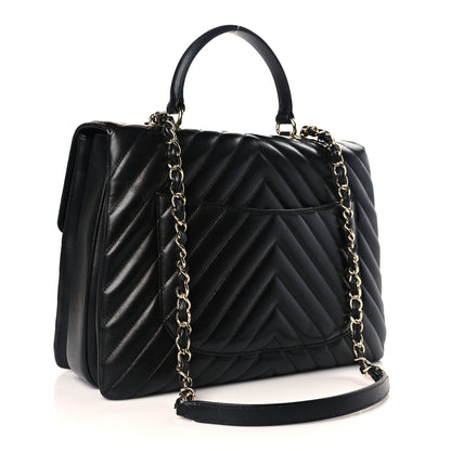 Chanel Lambskin Chevron Quilted Large Trendy CC Dual Handle Flap Bag Black 4 of 11