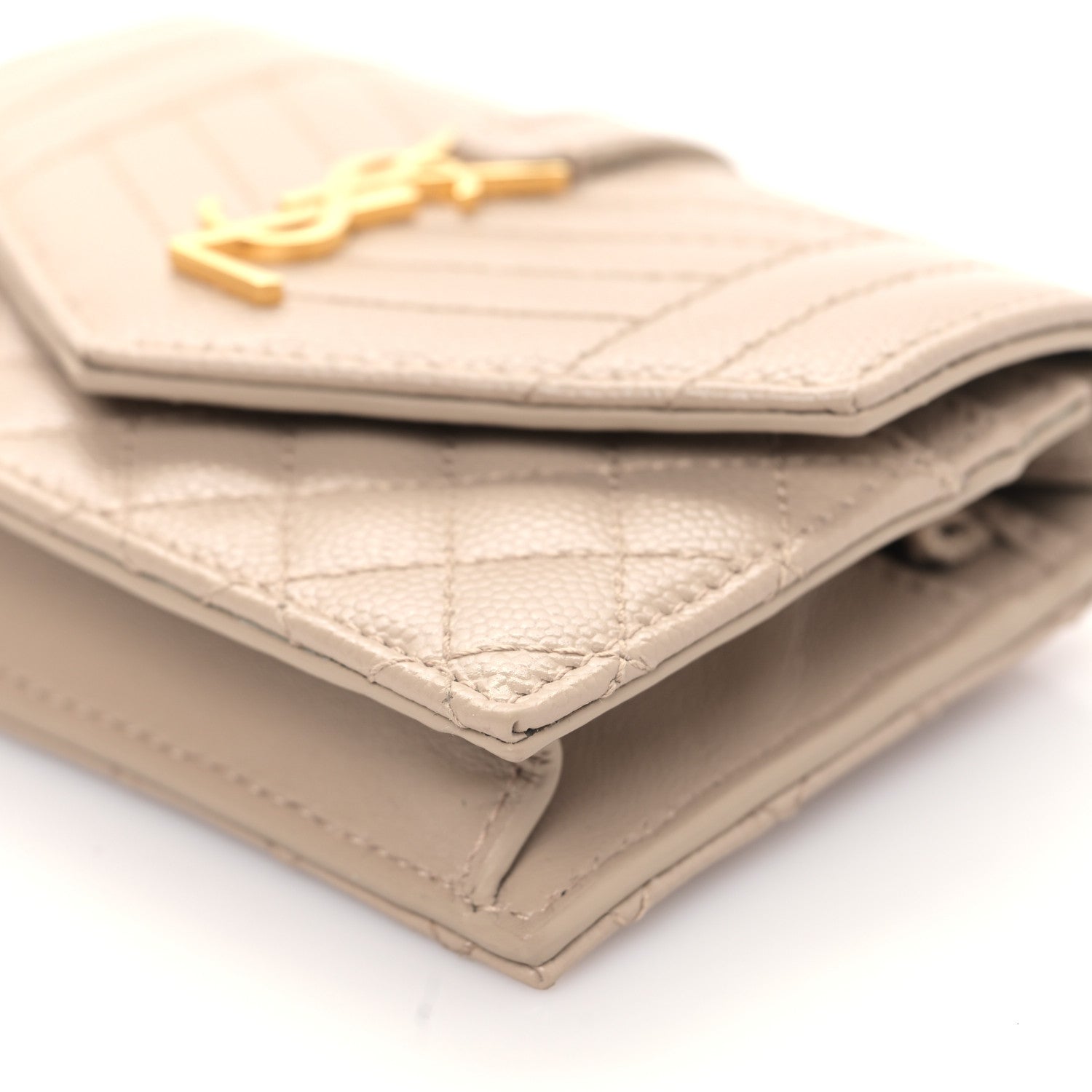 Saint Laurent Grain De Poudre Textured Mixed Matelasse Triquilt Small Monogram Envelope Wallet Dark Beige 8 of 9