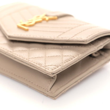 Saint Laurent Grain De Poudre Textured Mixed Matelasse Triquilt Small Monogram Envelope Wallet Dark Beige 8 of 9
