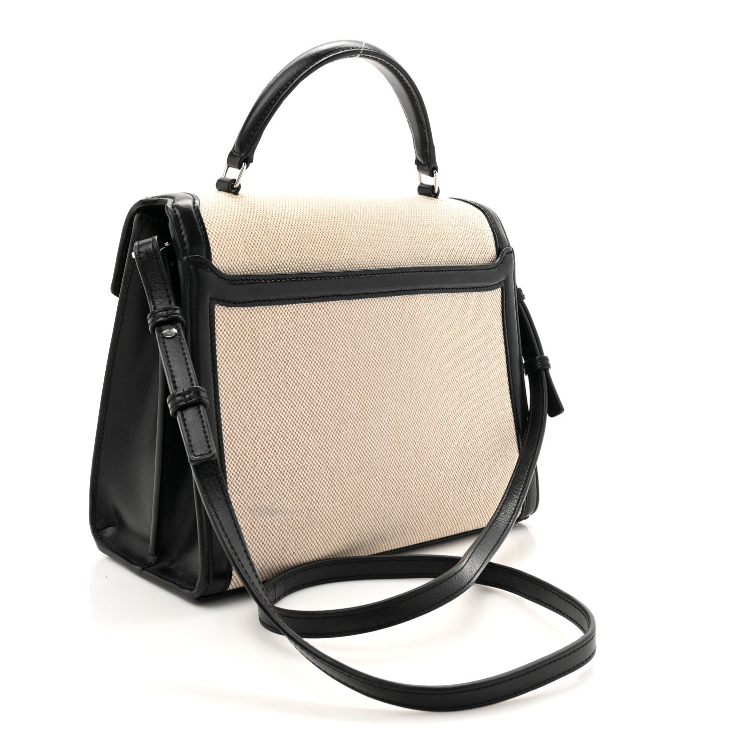 Saint Laurent Canvas Calfskin Medium Classic Monogram Cassandra Top Handle Natural Black 3 of 13