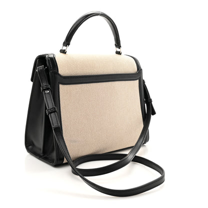 Saint Laurent Canvas Calfskin Medium Classic Monogram Cassandra Top Handle Natural Black 3 of 13