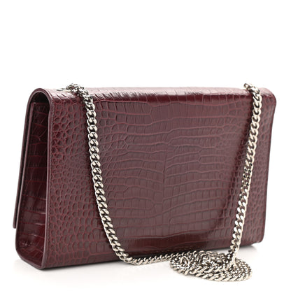 Saint Laurent Calfskin Crocodile Embossed Medium Classic Monogram Kate Tassel Satchel Dark Red 3 of 8