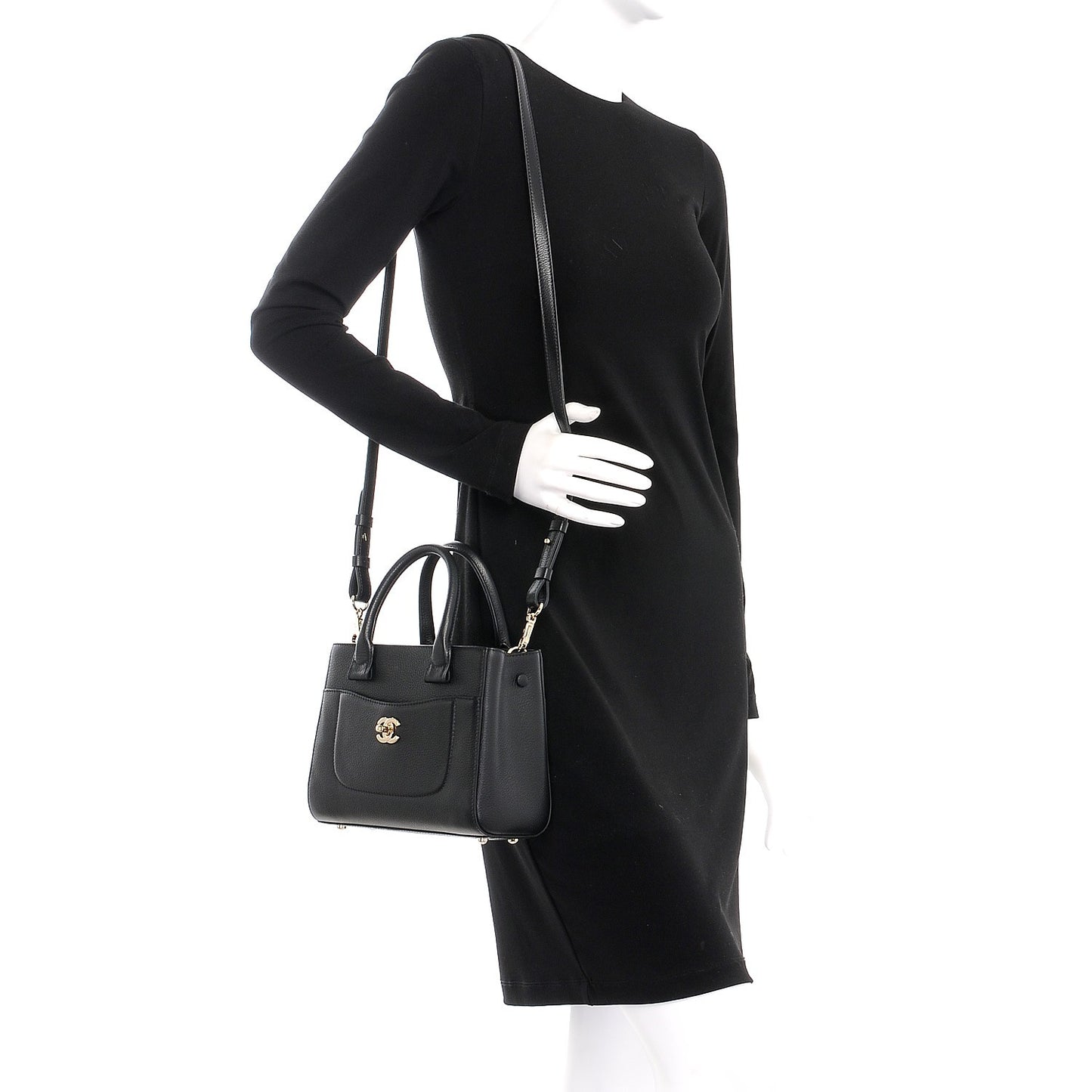 Grained Calfskin Mini Neo Executive Shopper Tote Black