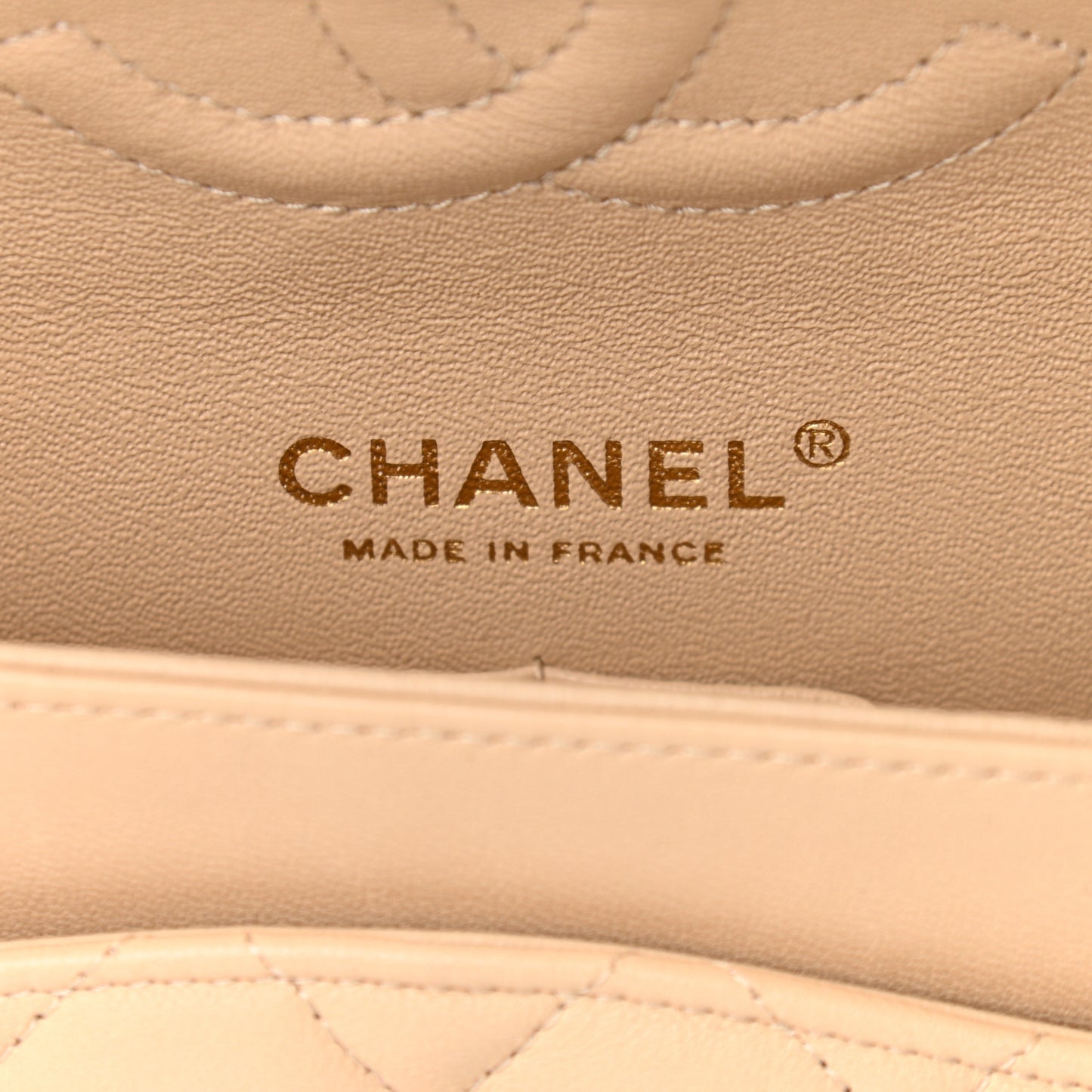 Lambskin Quilted Medium Double Flap Beige