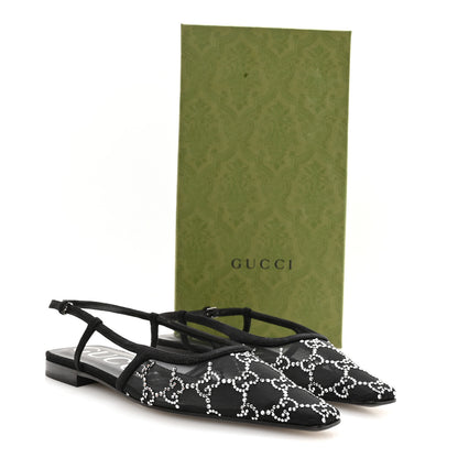 Gucci Tela Retino Kid Scamosciato Crystal GG Monogram Square G Slingback Flat 37 Black 8 of 8