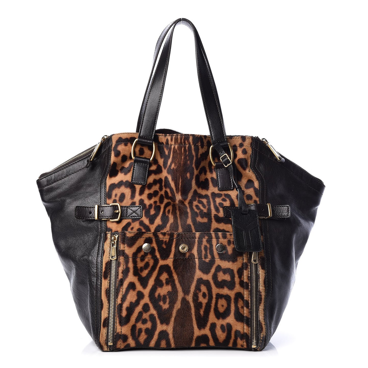 Calfskin Leopard Print Pony Hair Medium Downtown Tote Dark Brown
