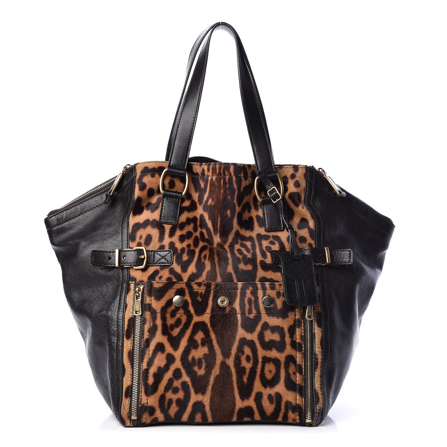 Saint Laurent Calfskin Leopard Print Pony Hair Medium Downtown Tote Dark Brown 1 of 18