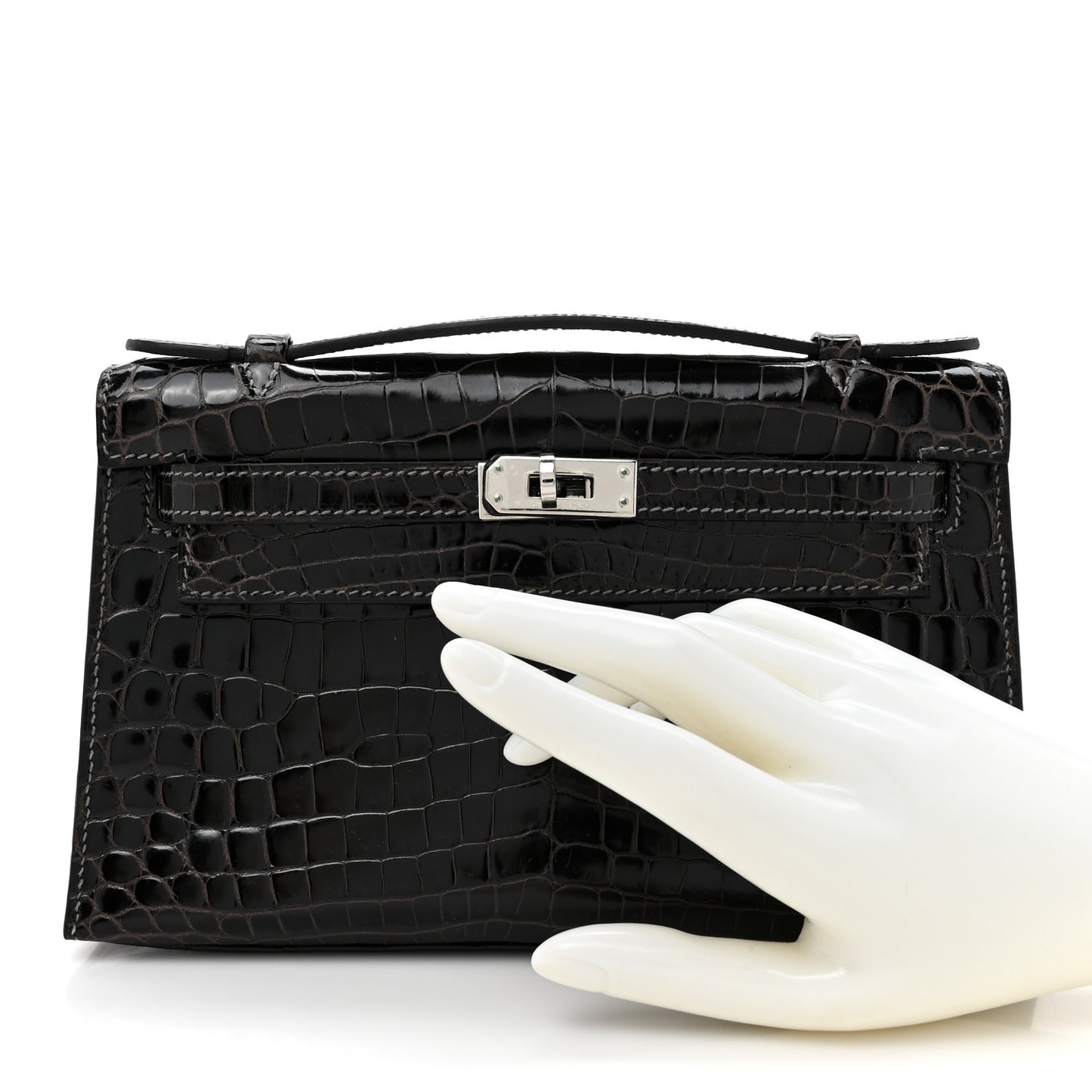 Shiny Niloticus Crocodile Kelly Pochette Graphite