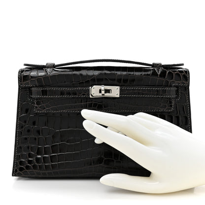 Hermes Shiny Niloticus Crocodile Kelly Pochette Graphite 2 of 12