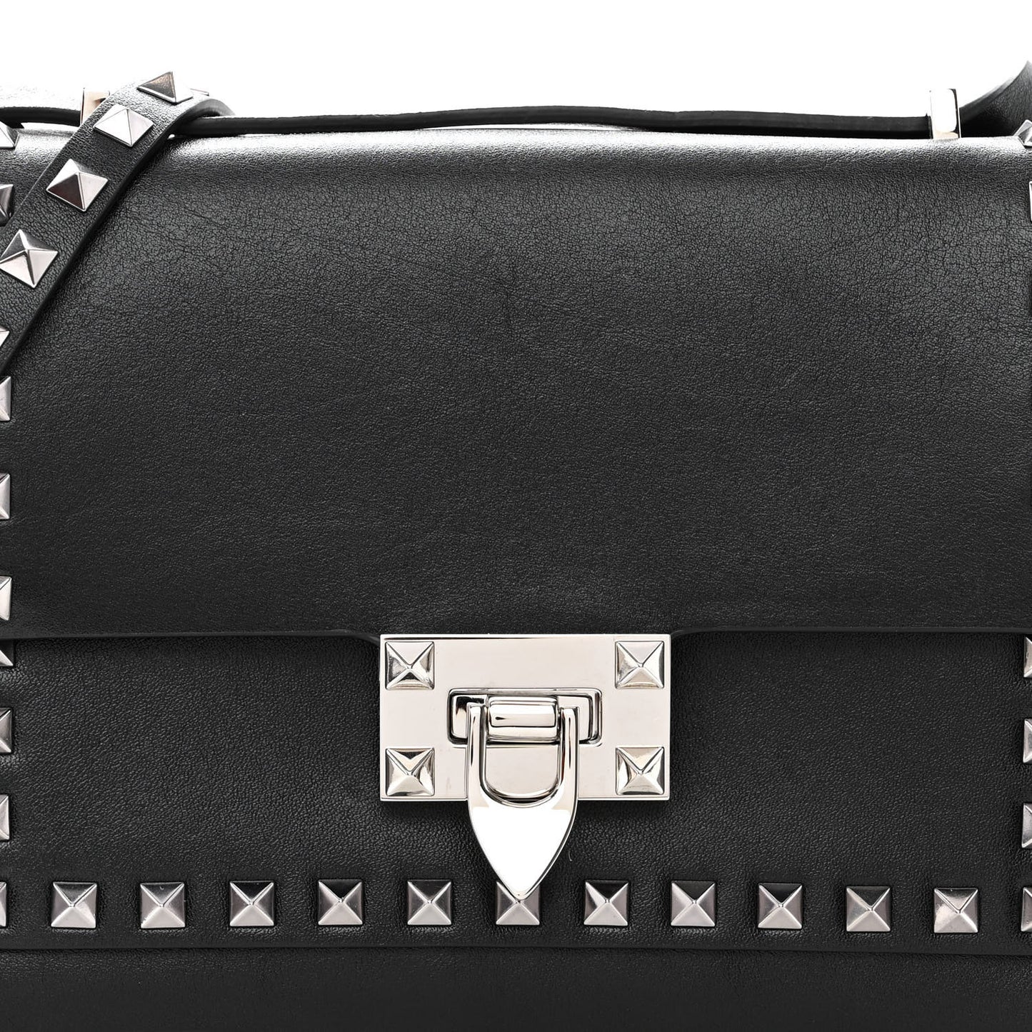 Vitello Rockstud Shoulder Flap Bag Black