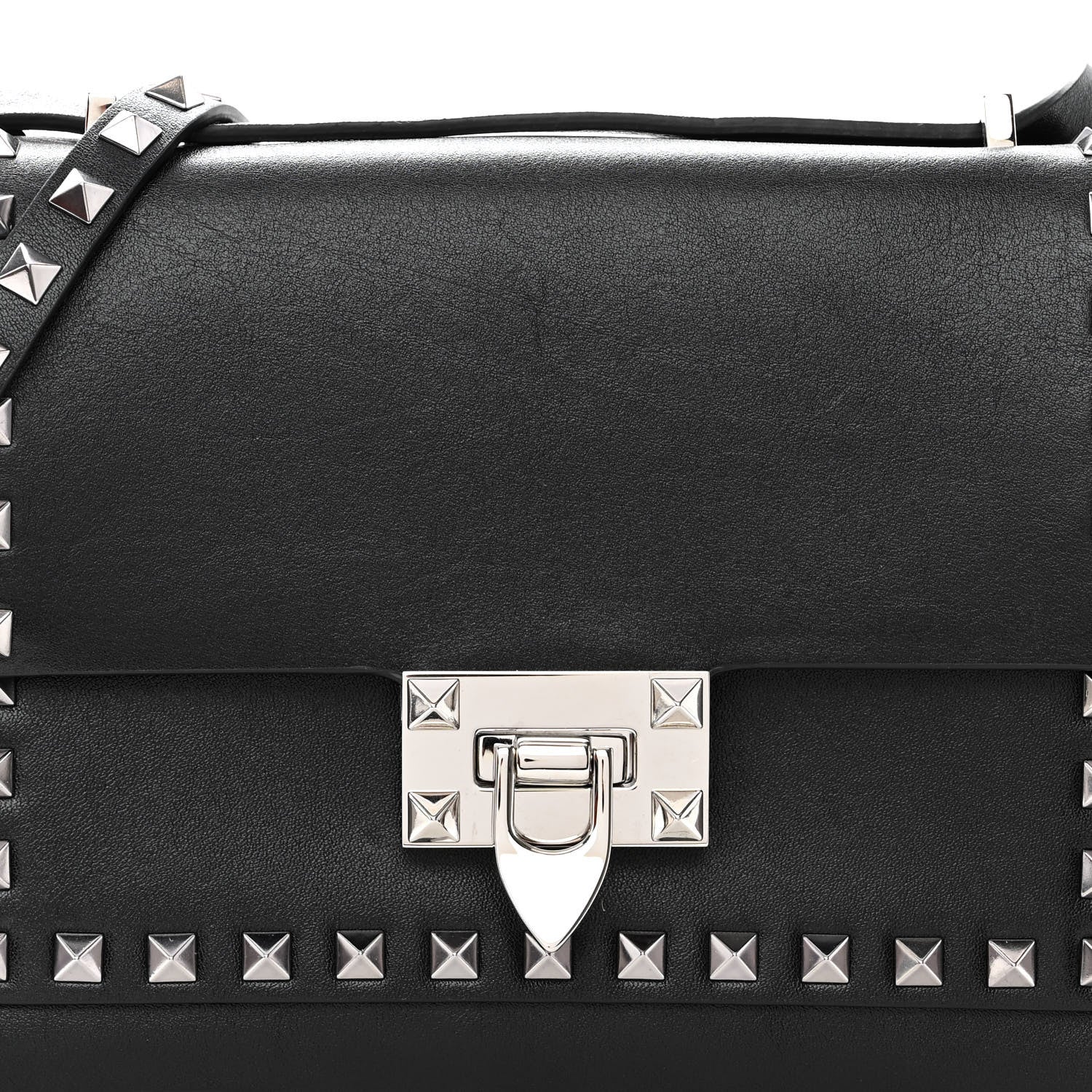 Valentino Garavani Vitello Rockstud Shoulder Flap Bag Black 6 of 8