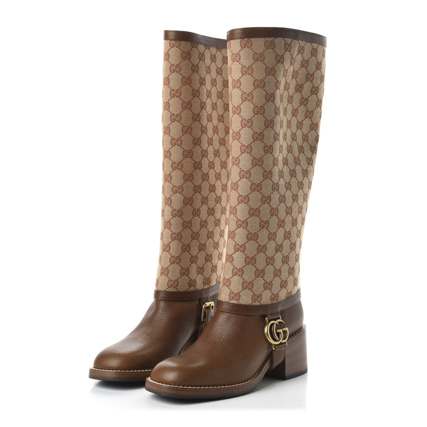 GG Monogram Calfskin Lola Tall Boots 38.5 Beige Ruggine Cuir