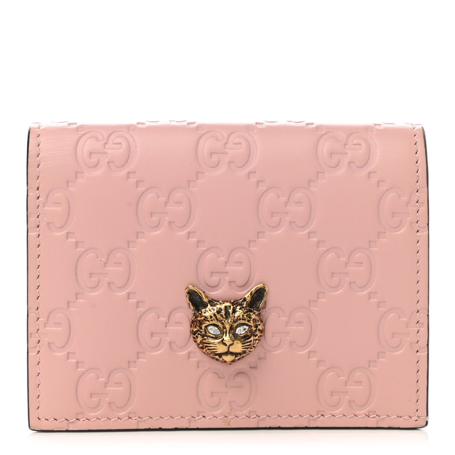 Guccissima Signature Crystal Cat Card Case Wallet Light Candy Pink