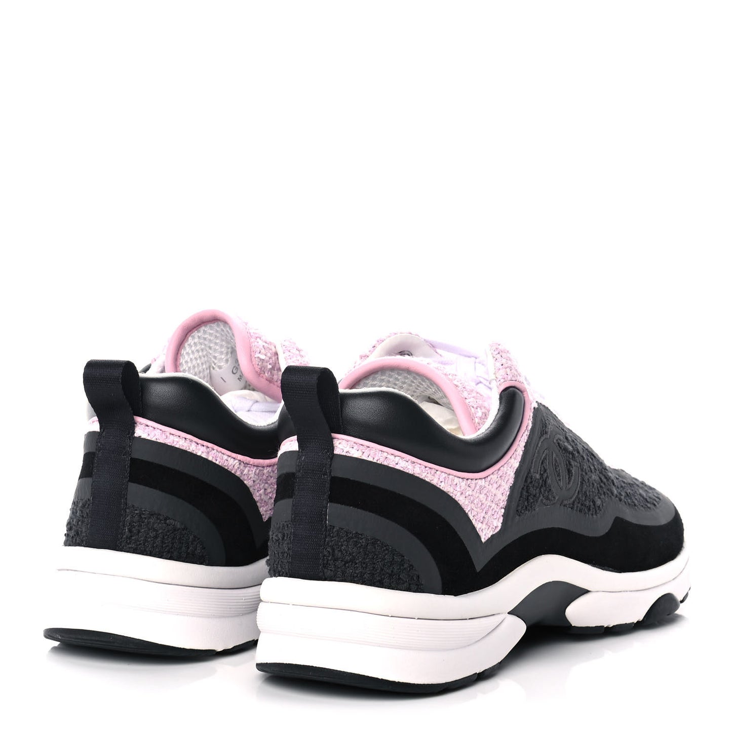 Tweed Suede Calfskin CC Sneakers 38 Gray Pink