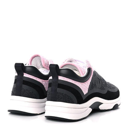 Chanel Tweed Suede Calfskin CC Sneakers 38 Gray Pink 4 of 10