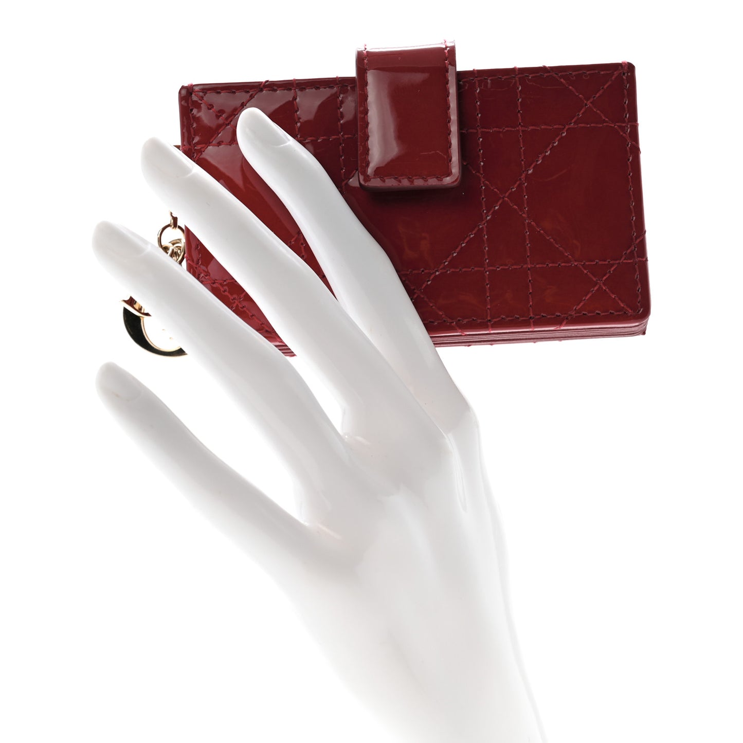 Patent Cannage Lady Dior 5-Gusset Card Holder Rouge Ceris