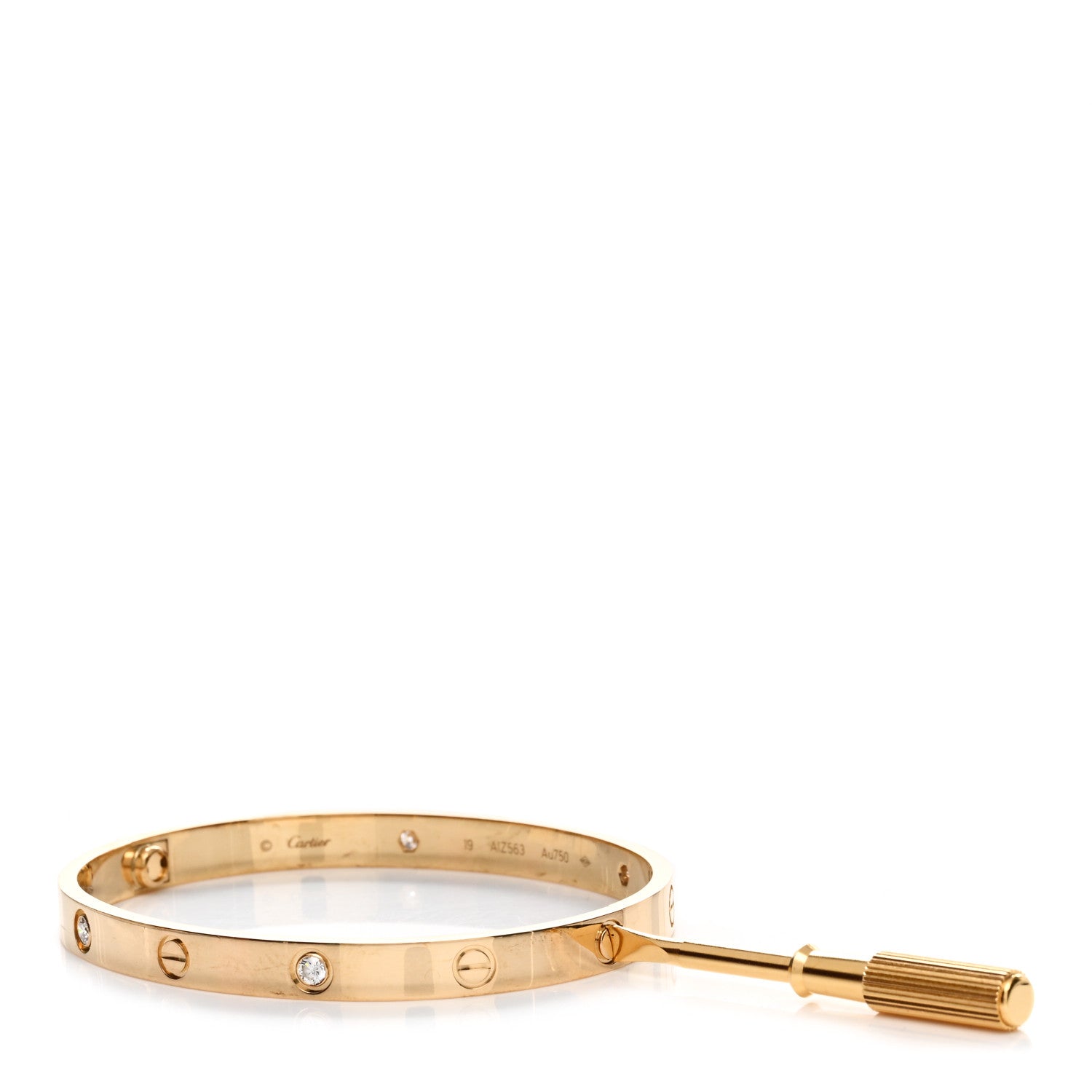 Cartier 18K Yellow Gold 4 Diamond LOVE Bracelet 19 3 of 7