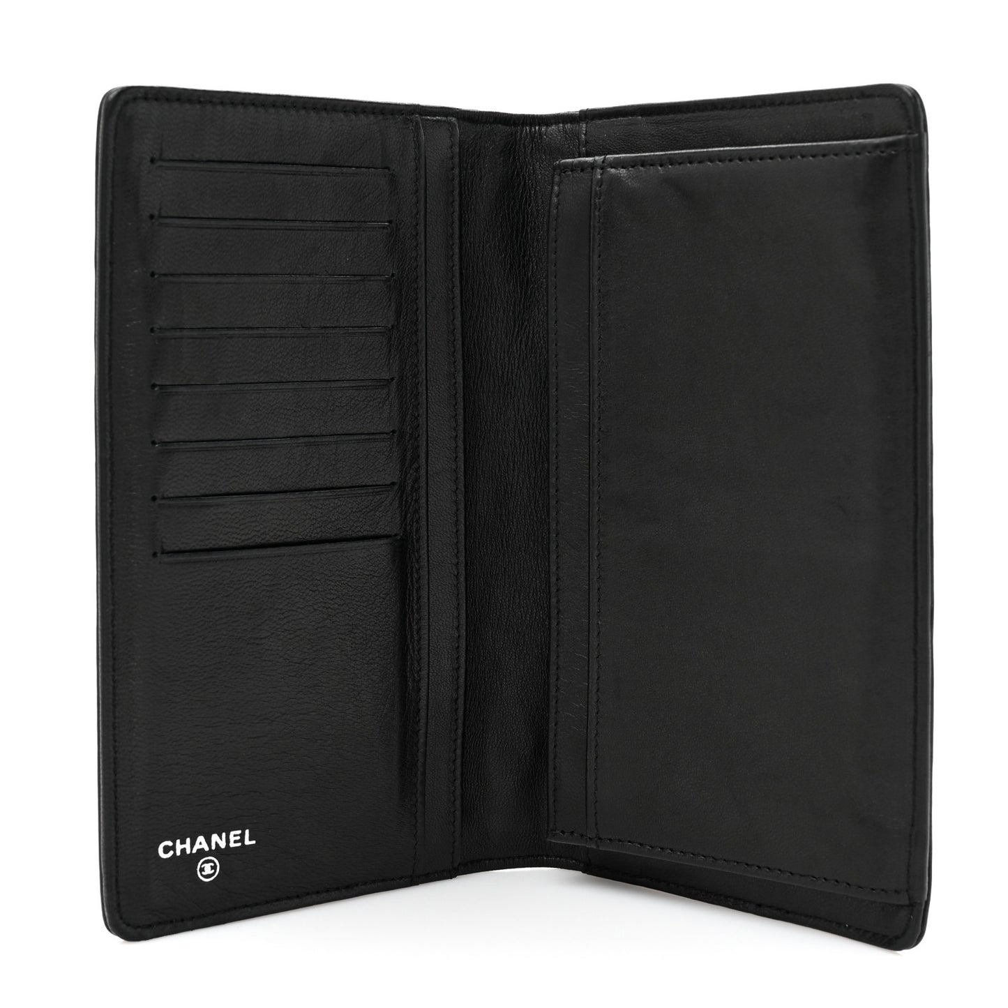 Lambskin Camellia Embossed Yen Wallet Black