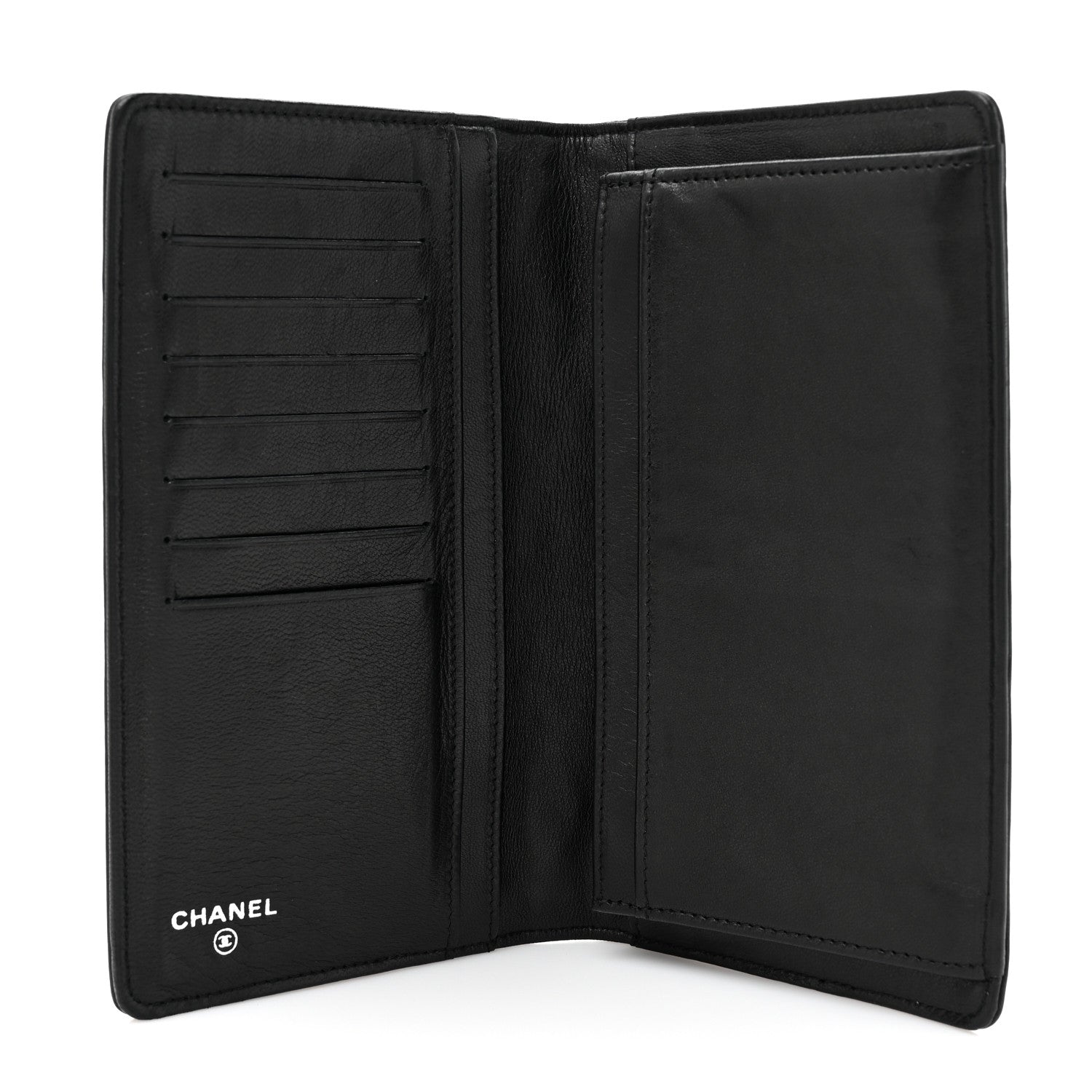 Chanel Lambskin Camellia Embossed Yen Wallet Black 5 of 10