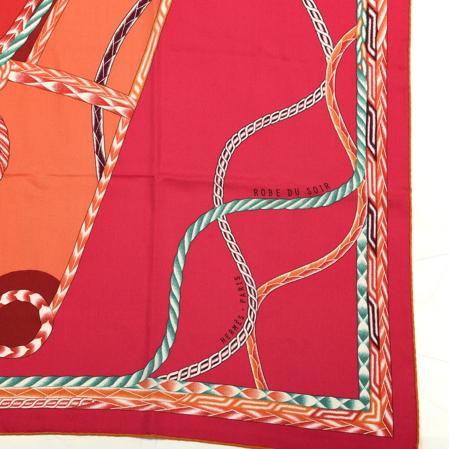 Hermes Cashmere Silk Robe Du Soir Shawl 140 Fuchsia Vert Framboise 2 of 4