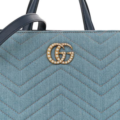 Gucci Denim Matelasse Small Pearly GG Marmont Tote Blue 8 of 11