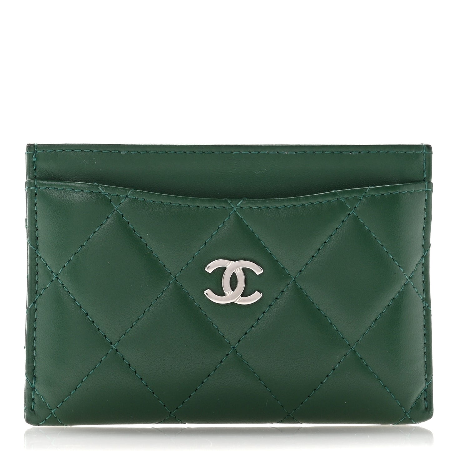 Lambskin Quilted Card Holder Green