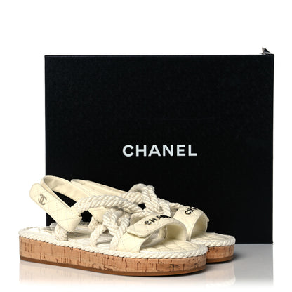 Chanel Cord Lambskin Quilted Logo Sandals 37 Ivory 8 of 8