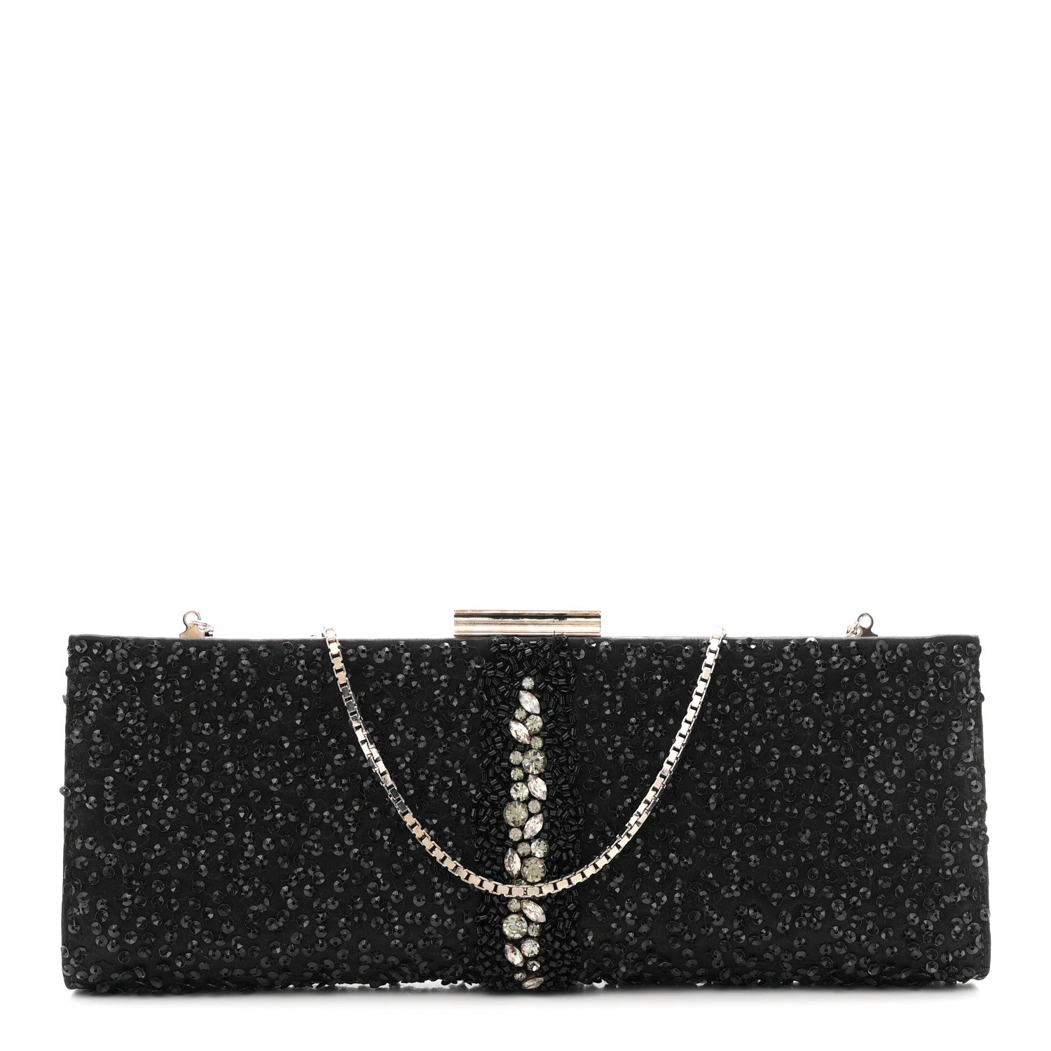 Salvatore Ferragamo Satin Sequin Kameron Clutch Black 1 of 11