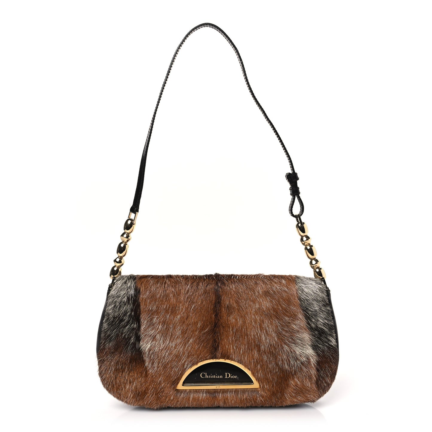 Pony Hair Malice Shoulder Bag Brown Black