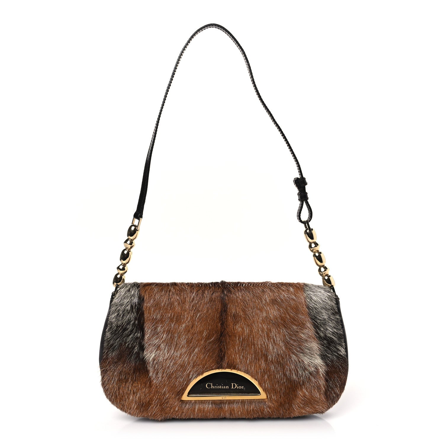 Christian Dior Pony Hair Malice Shoulder Bag Brown Black 1 of 8