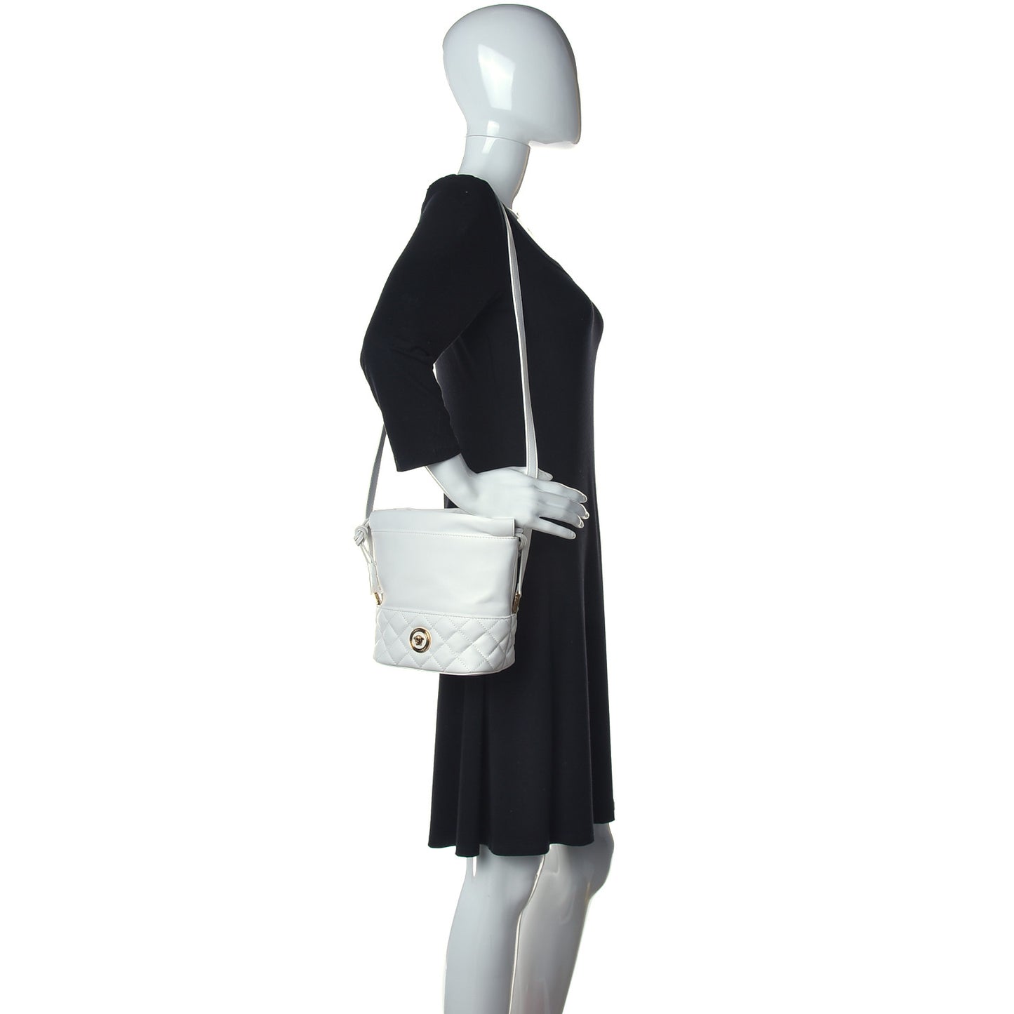 Nappa Quilted Medusa Bucket Bag White