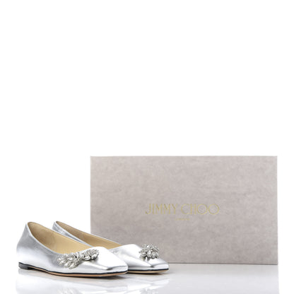 Jimmy Choo Metallic Calfskin Crystal Mirele Ballet Flat 37 Silver 8 of 8