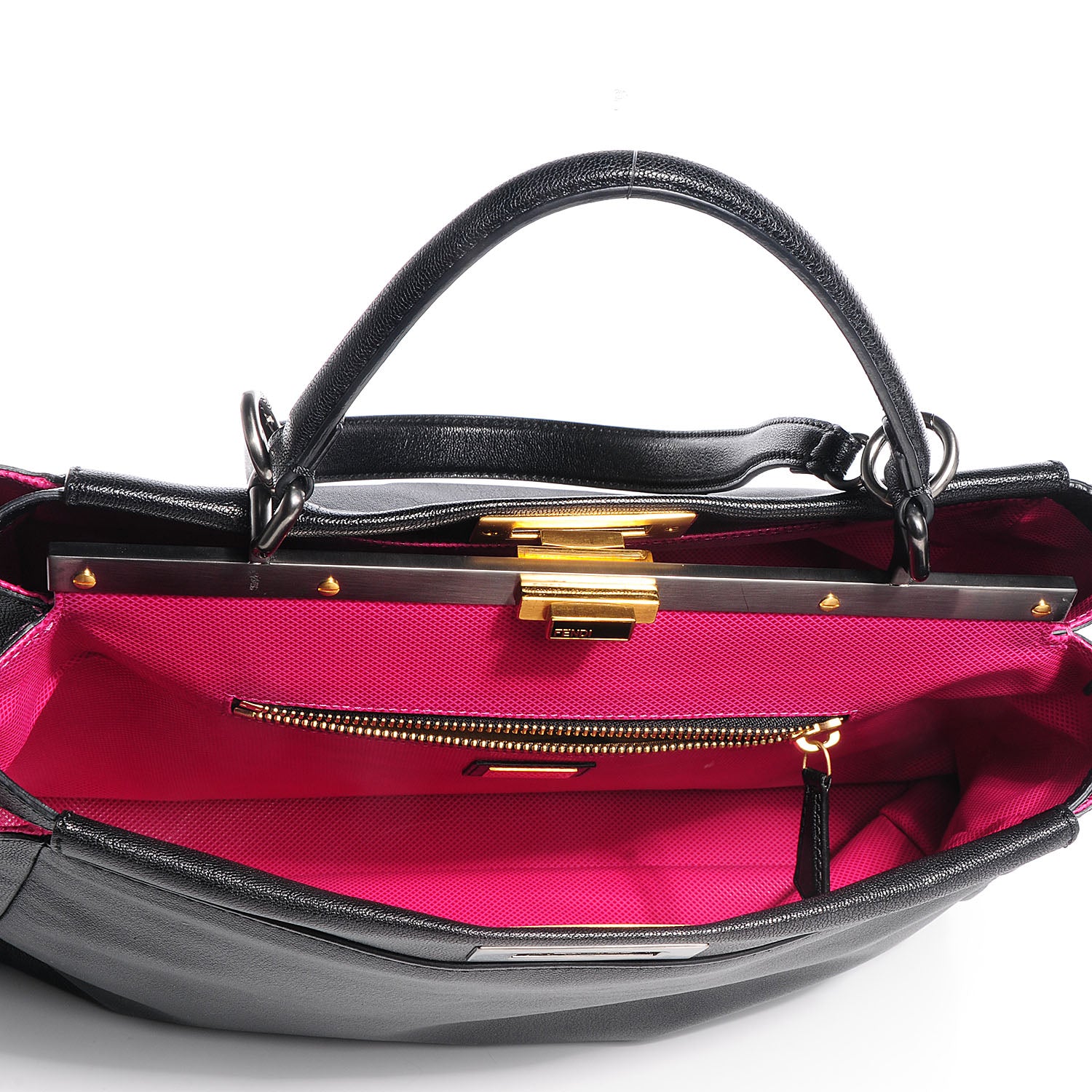 Fendi Goatskin Large Peekaboo Iconic Satchel Black Lampone 9 of 9