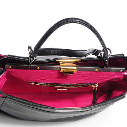 Fendi Goatskin Large Peekaboo Iconic Satchel Black Lampone 9 of 9