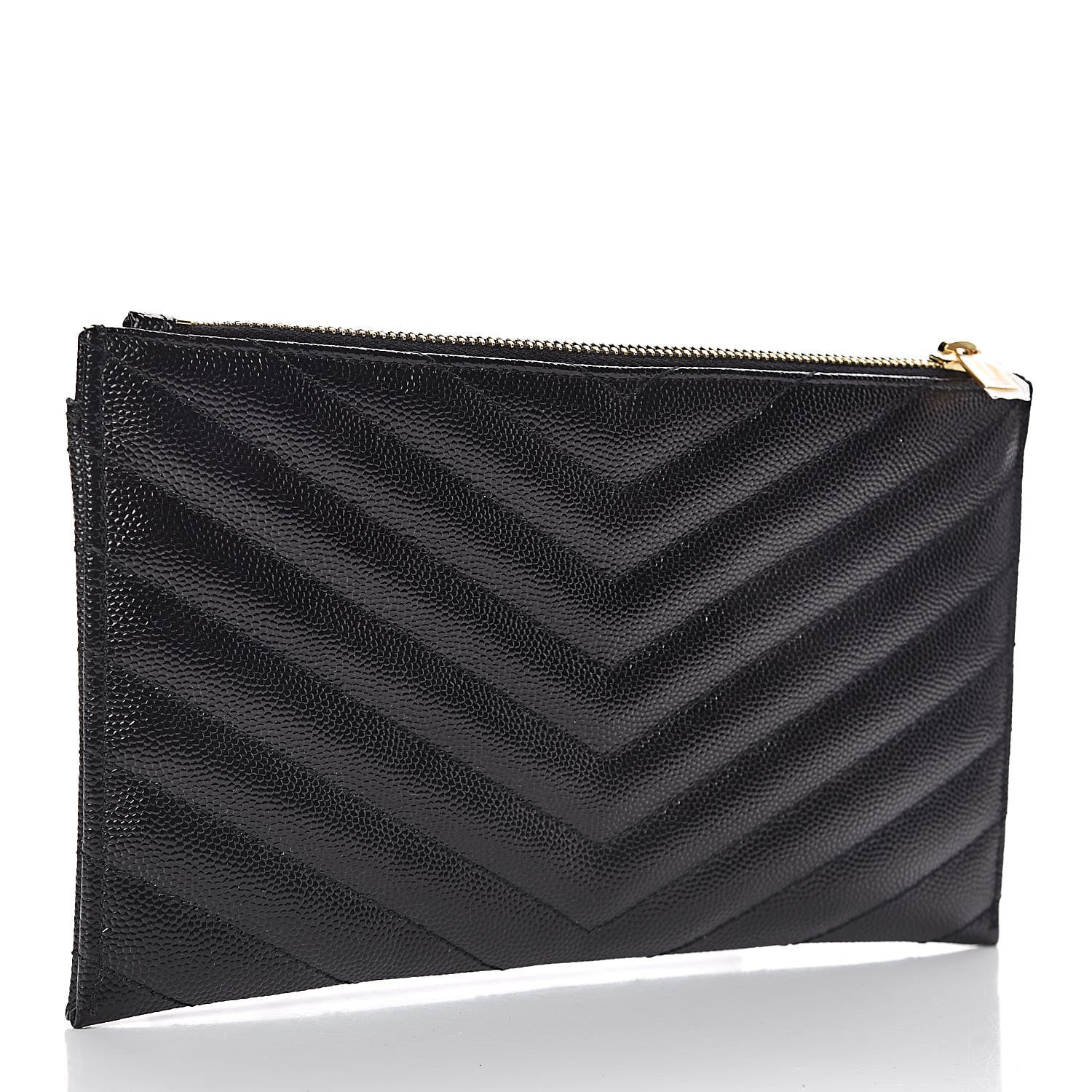 Saint Laurent Grain De Poudre Chevron Monogram Bill Pouch Black 3 of 8