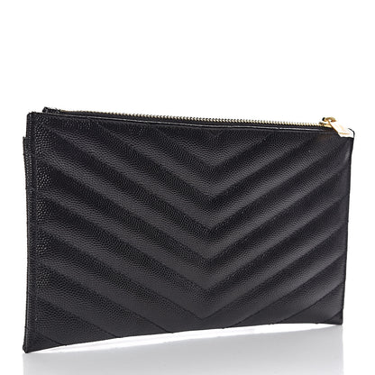 Saint Laurent Grain De Poudre Chevron Monogram Bill Pouch Black 3 of 8