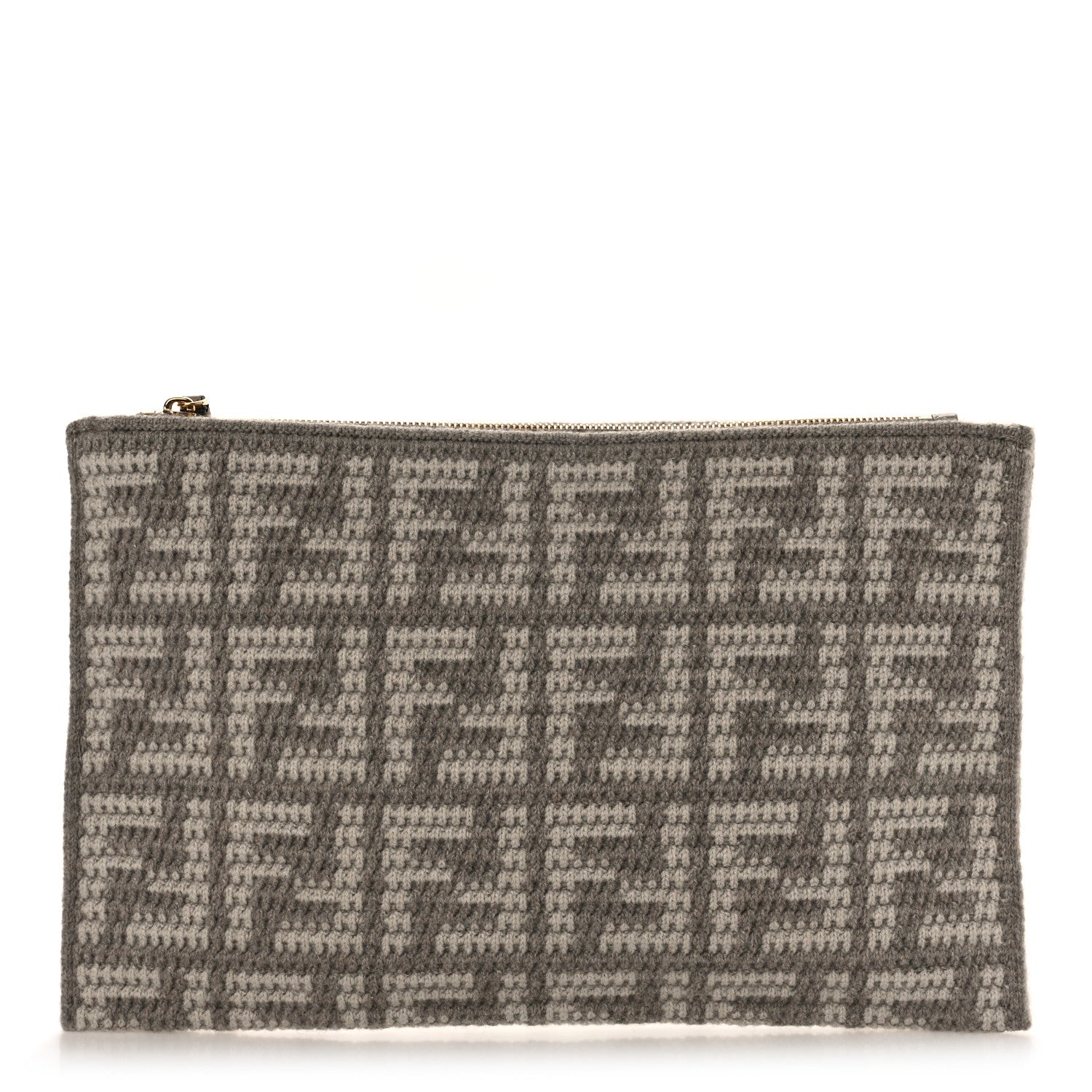 Fendi Fabric Calfskin FF Woven Large Flat Pouch Corda 1 of 8