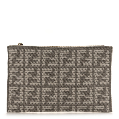 Fendi Fabric Calfskin FF Woven Large Flat Pouch Corda 1 of 8