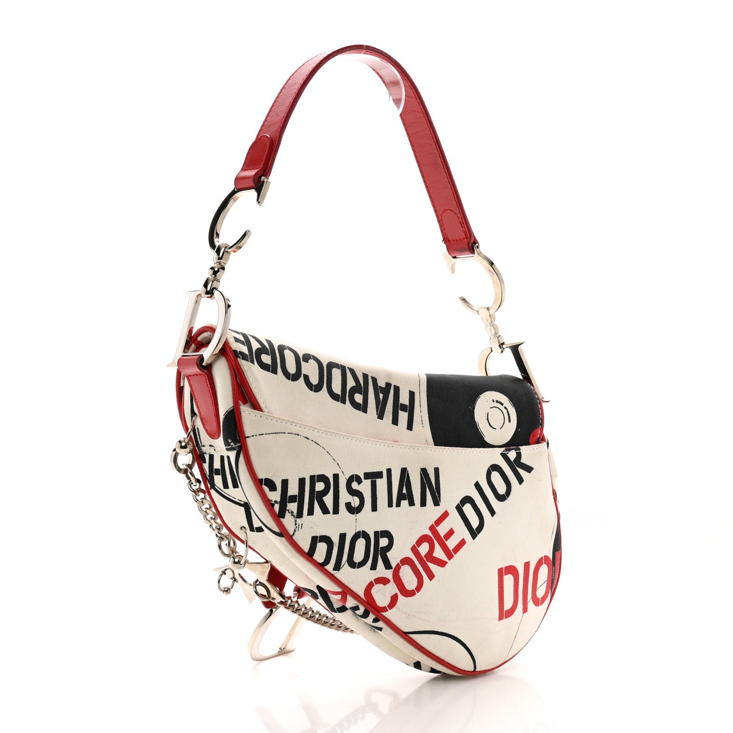 Canvas Hardcore Pierced Saddle Bag White Red Black