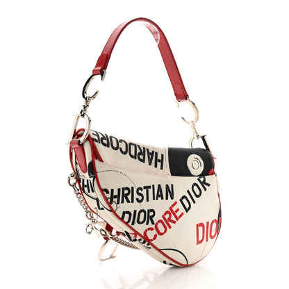 Christian Dior Canvas Hardcore Pierced Saddle Bag White Red Black 3 of 16