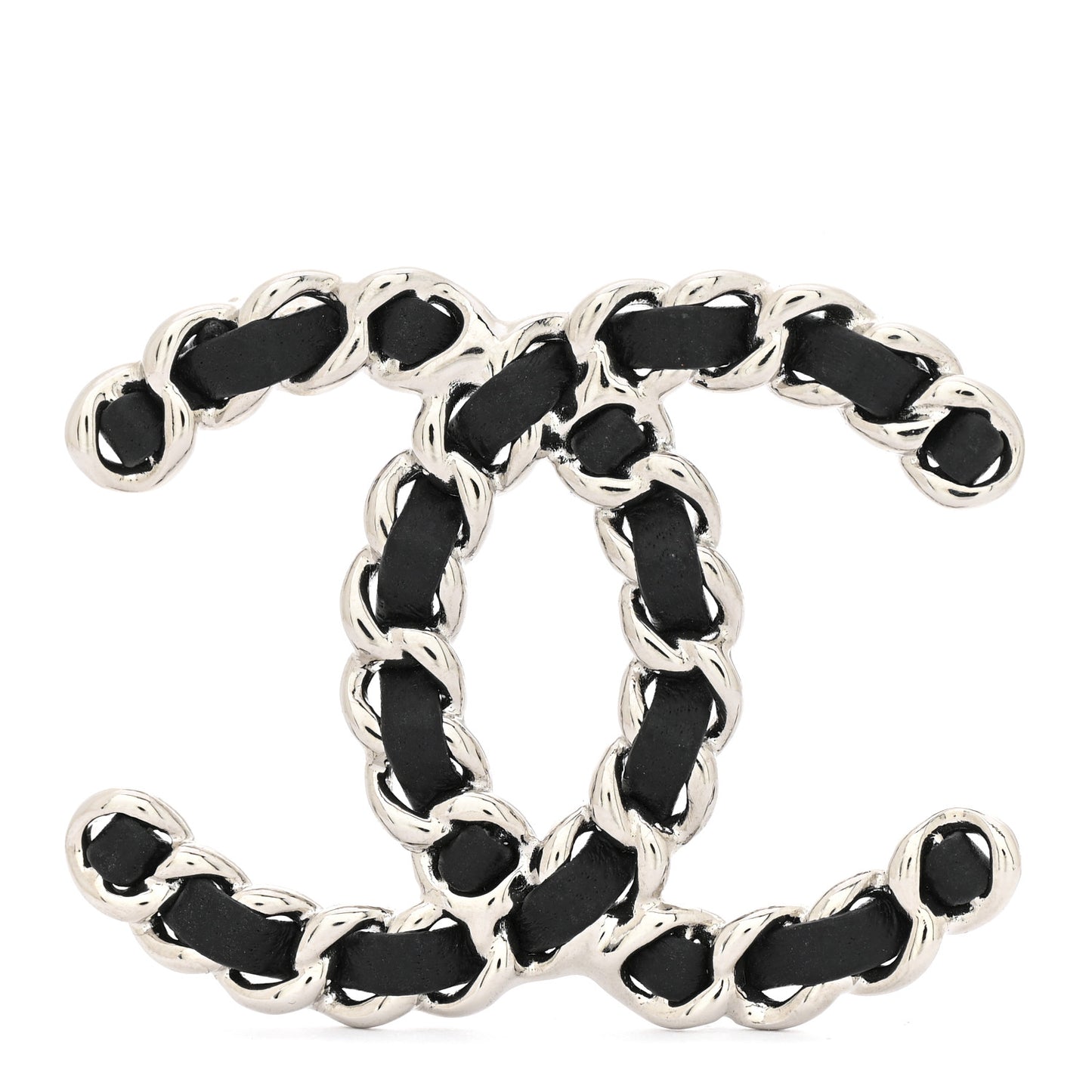 Lambskin Chain CC Brooch Black Silver