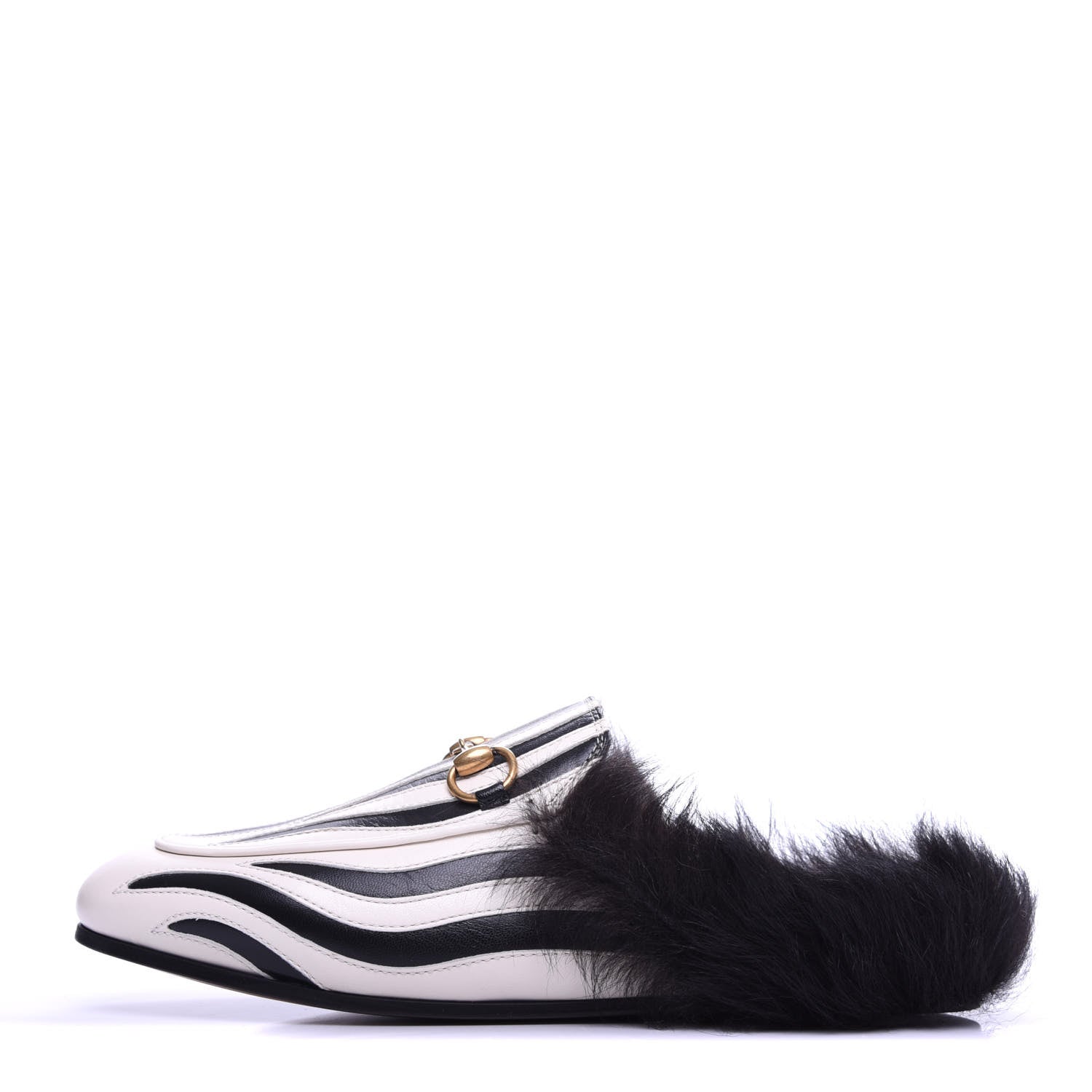 Gucci Malaga Kid Fur Zebra Inlay Womens Princetown Slippers 36 Mystic White Black 1 of 7