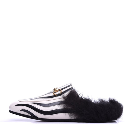 Gucci Malaga Kid Fur Zebra Inlay Womens Princetown Slippers 36 Mystic White Black 1 of 7