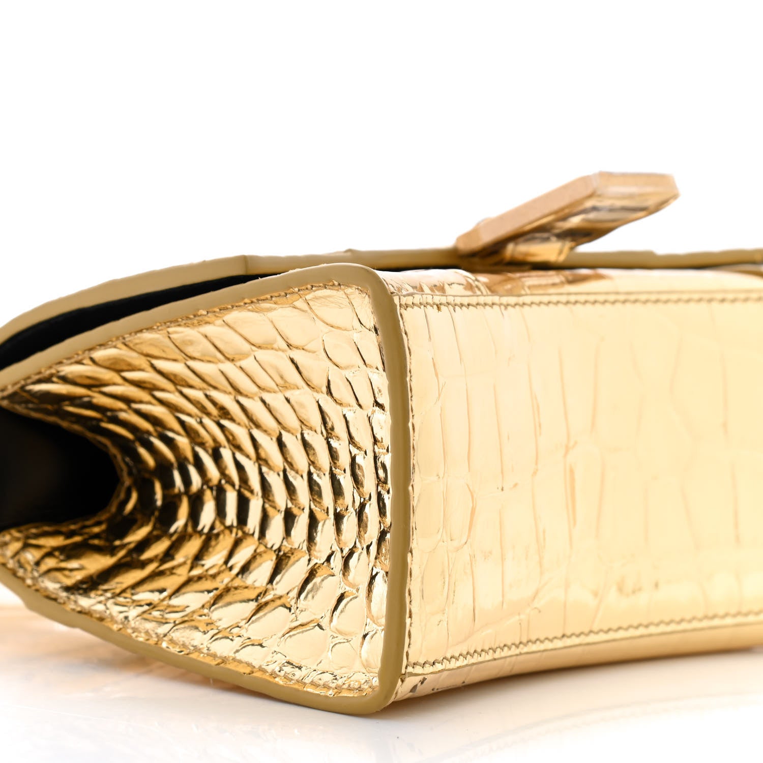 Balenciaga Metallic Calfskin Crocodile Embossed Hourglass Top Handle Bag XS Gold 6 of 10